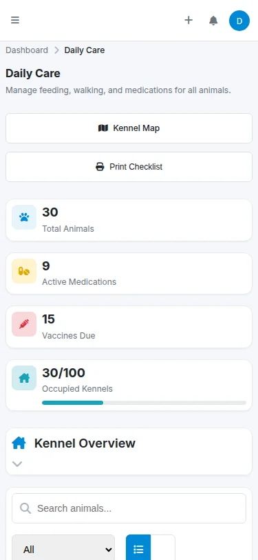 Mobile daily care view