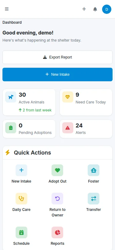 Mobile dashboard view